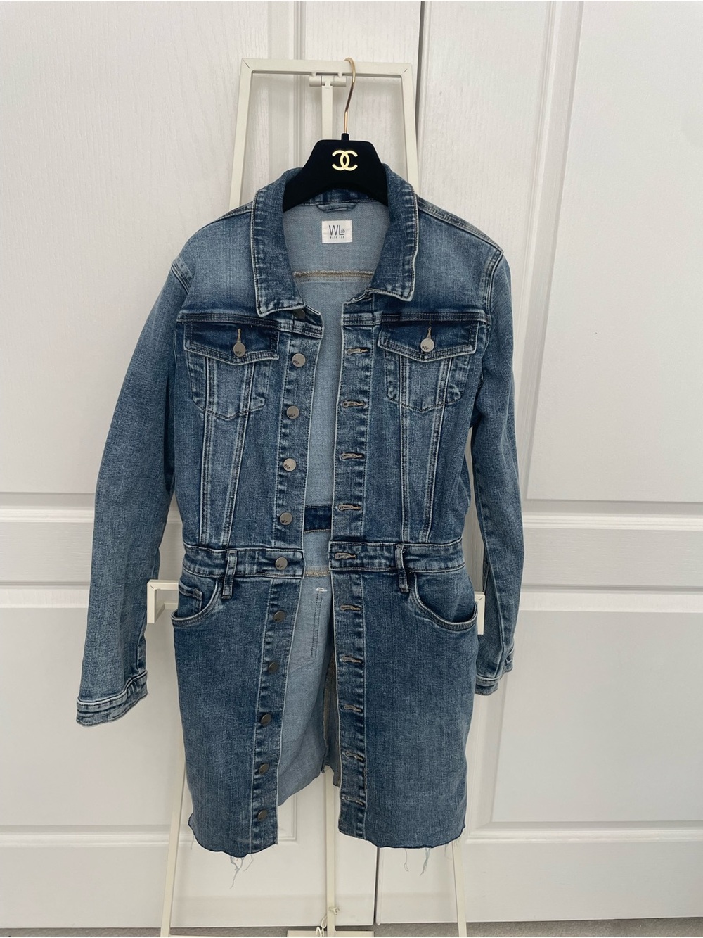 Wash Lab Blue Longline Denim Jacket with Button Front